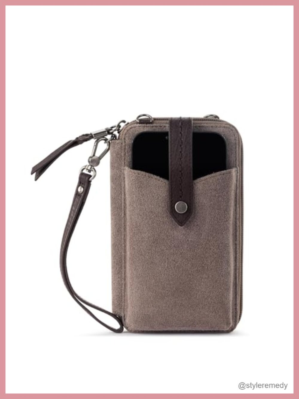 Genuine Suede Leather Crossbody Bag with Detachable Wristlet